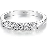 WES 925 Sterling Silver D Color VVS1 Lab Created 0.5ct 3mm 5 Stones Moissanite Wedding Band Stackable Wedding Rings for Women, Size 6-8