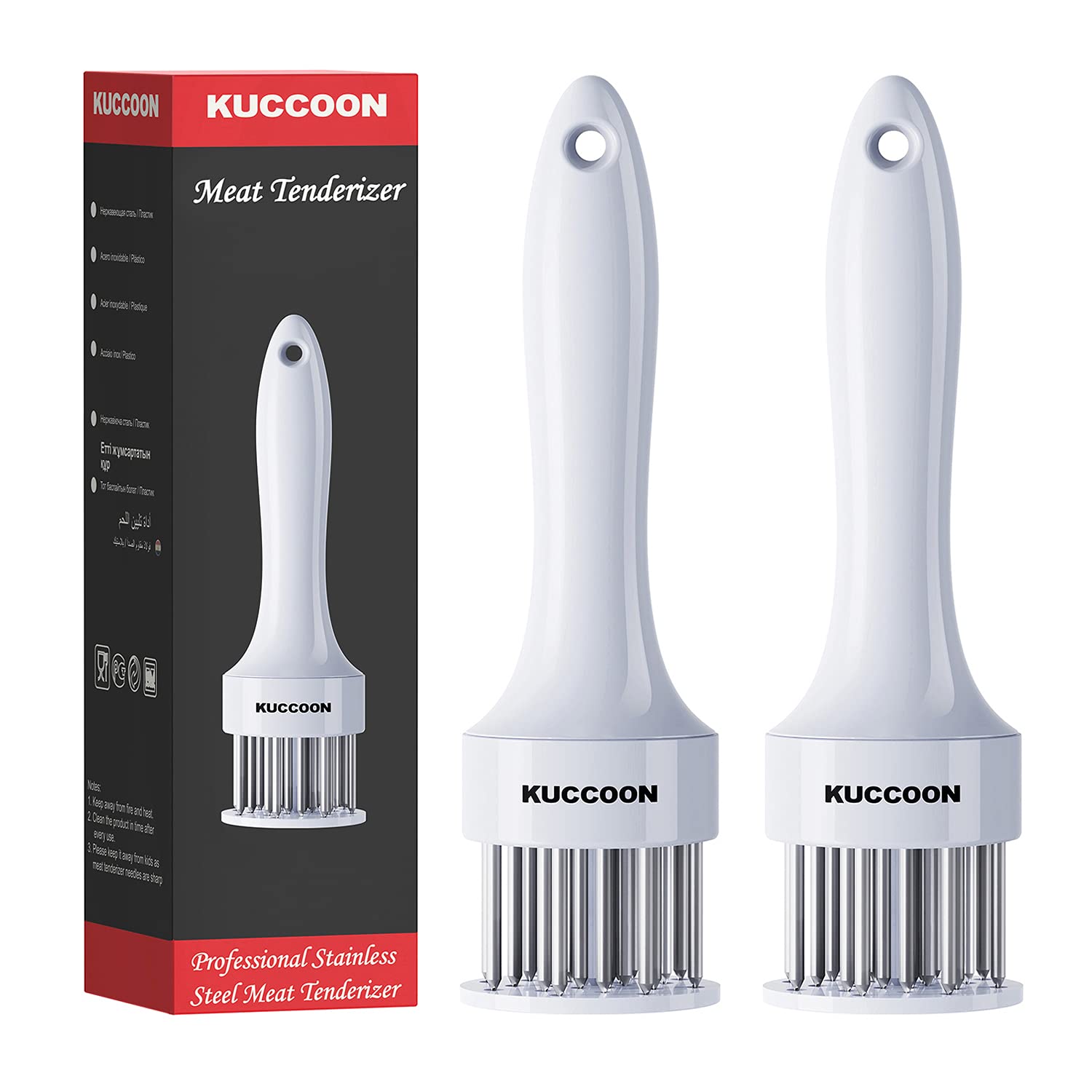 KUCCOON Meat Tenderizer Tool (Pack of 2) Stainless Steel Needle Ultra Sharp 24 Blade Tenderizer Tool for Tenderizing Beef Chicken Steak Veal Pork