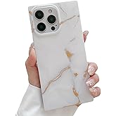 MUGCOFF Compatible with iPhone 16 Pro Max Rectangle Case for Women, Luxury Marble Glossy Soft Slim Protective Cute Girly Phone Case for iPhone 16Pro Max, 6.9 inch, White