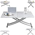 Multifunctional Folding Table, Convertible Lift Top Coffee Table to Dining Table, Height Adjustable Metal Legs and Wooden Surface, Modern for Small Spaces Dining/Living Room/Kitchen