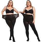 YAGAXI 2 Pairs Plus Size Soft Opaque Tights for Women - 80D Women's Control Top Footed Pantyhose Reinforced Toe
