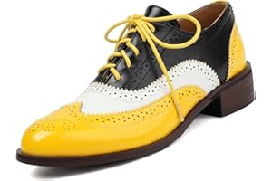 DEVILEYEZE Women's Patent Leather Perforated Lace-up Oxfords Multicolor Colorful Brogues Wingtip Derby Shoe Ladies Plus Size Vintage Dress Oxfords-15 Yards