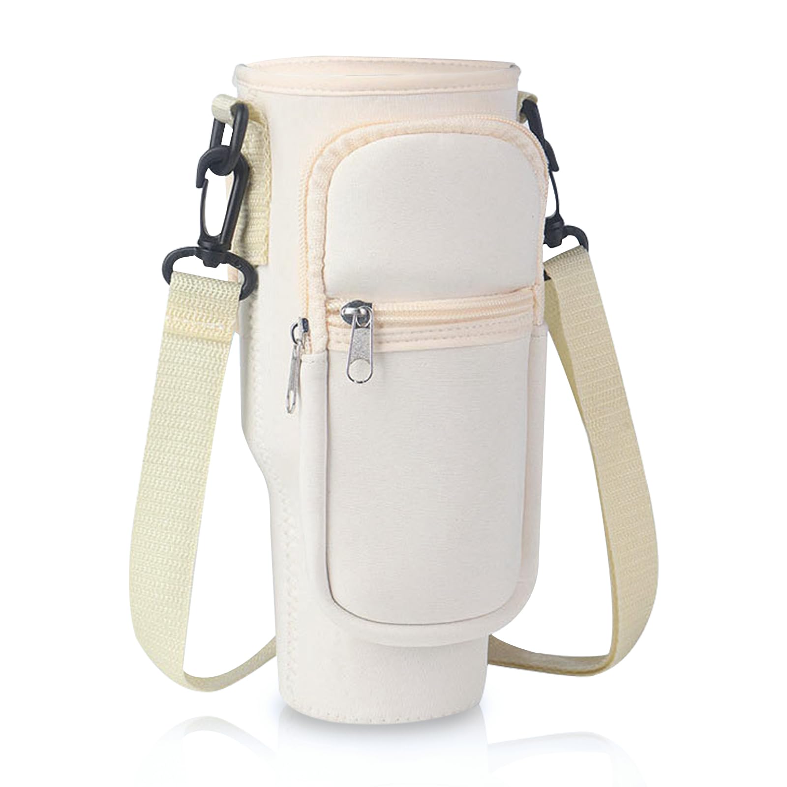 MultiValue Universal Water Bottle Carrier, Fashion Water Bottle Holder with Phone Pocket and Shoulder Strap, Water Bottle Pouch Bag for Walking and Hiking Christmas Stocking Fillers (Beige)