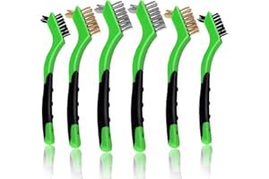 SANJIAN 6PCS Wire Brush Set - 2Pcs Stainless Steel Brushes, 2Pcs Brass Brushes, 2Pcs Nylon Brushes with Curved Ergonomic Handle Grip for Effective Rust Removal, Dirt, Paint Scrubbing