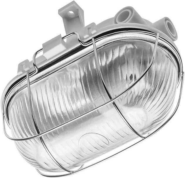 CGC Lighting White Oval Cage Glass Metal Wall Ceiling Light Bulkhead Weatherproof Indoor Outdoor Garden Porch Garage Patio Waterproof - Image 5