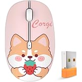 FMOUSE Cute Cartoon Silent Wireless Mouse, Dual Mode Bluetooth &amp; USB 2.4G | Strawberry Corgi, Ideal for Kids Girls Students Back to School | AA Battery Powered | Compatible with Laptop Mac iPad Tablet