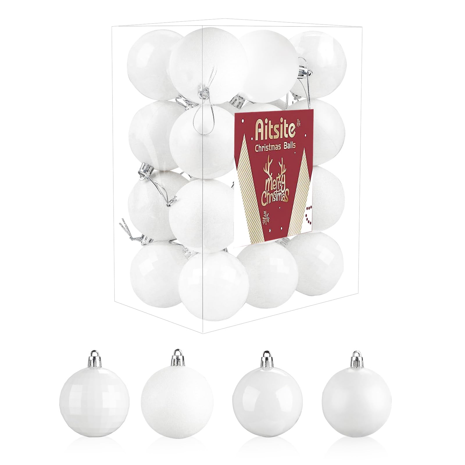 Photo 1 of Aitsite 24ct Christmas Tree Ornaments Set 1.57 inches Mini Shatterproof Holiday Ornaments Balls for Christmas Decorations (White)