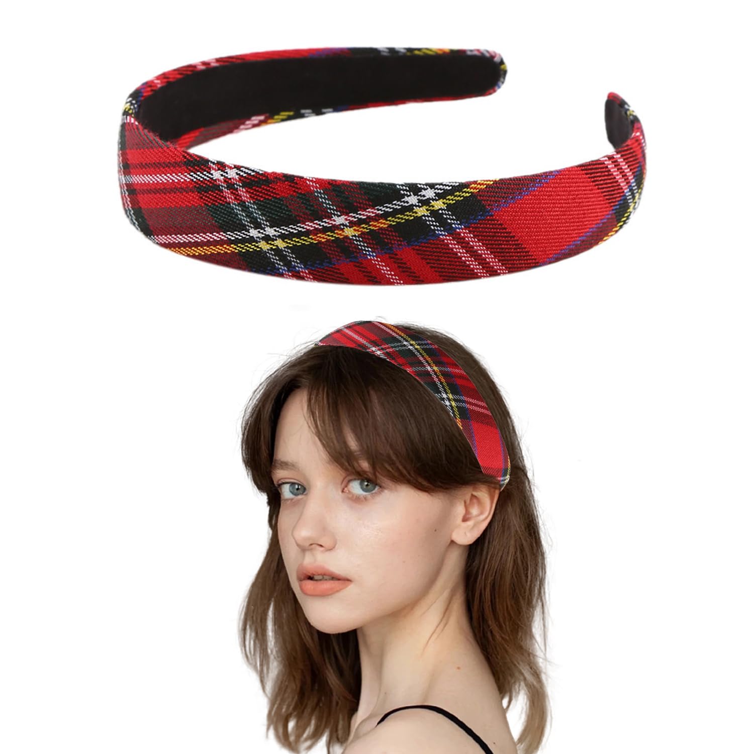 JNAWA Christmas Tartan Headband Alice Red Band Hair Accessories Vintage Headband for Girls Child Xmas Festival Holiday.