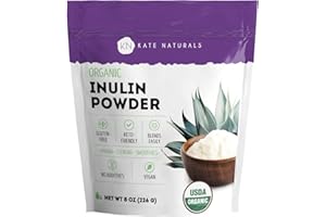 Kate Naturals Inulin Powder Organic from Blue Agave (8oz) Soluble Prebiotic Fiber for Coffee, Yogurt & Smoothies