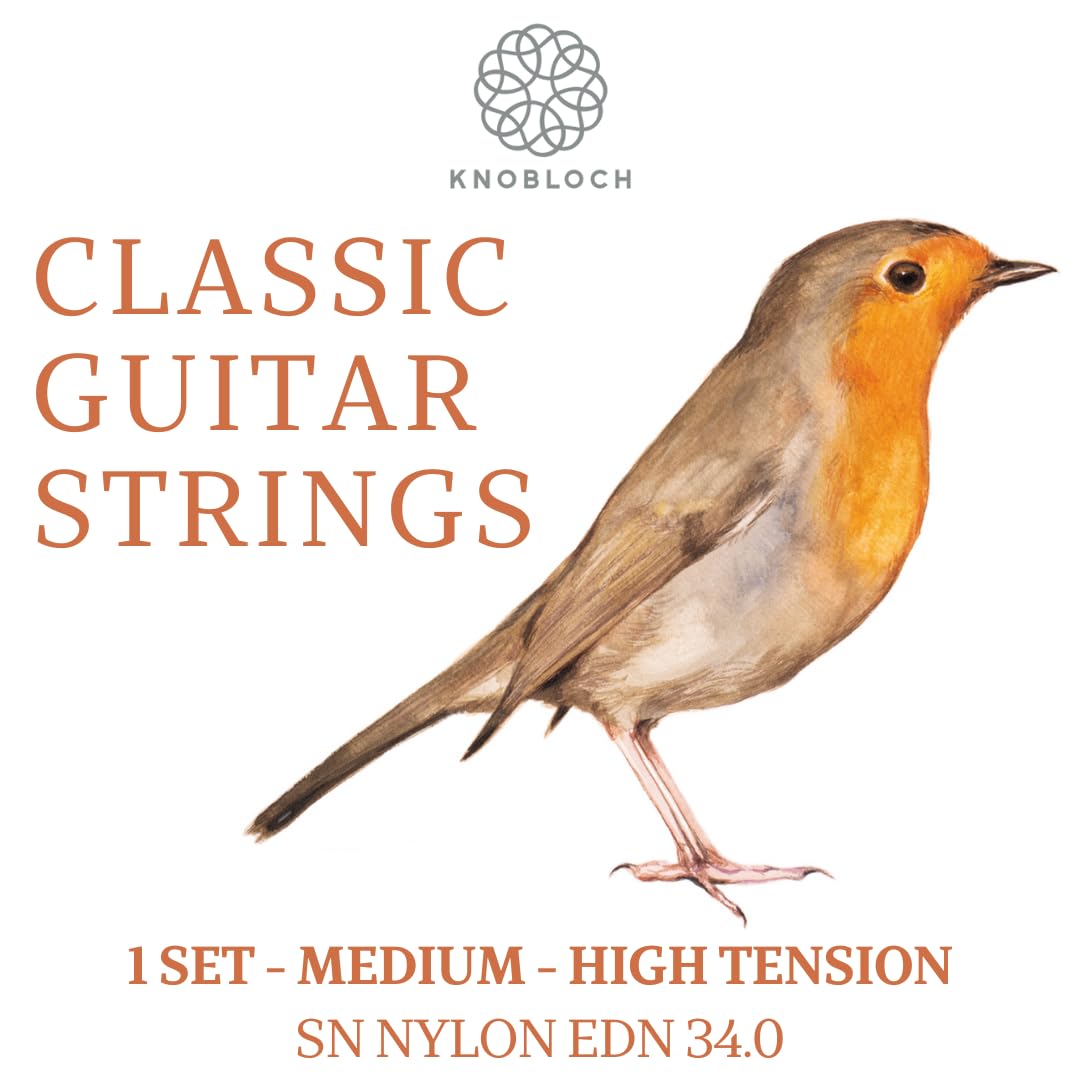 KNOBLOCH STRINGS - Spanish Guitar Strings | EDN34.0 Erithacus | Medium-High Tension 34.0 | Natural Silver | Nylon | Homogeneous and Warm Sound | Set of Strings for Flamenco and Classical