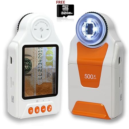 Indigi® Digital Pocket Mikroskop Lupe 500 x Zoom 6,9 cm LCD Foto & Video 32 GB Bundle – High-End lernen & Bildung Spielzeug –