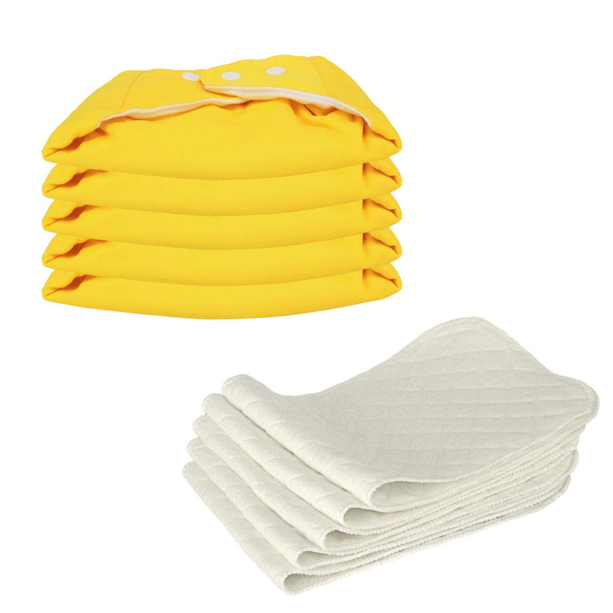 5 PCS+5 INSERTS Cloth Diapers lot Nappies Adjustable Reusable For Baby Newborn (Yellow)