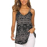 Supnier Women's Casual Summer Spaghetti Strap Tank Tops Floral Print Sleeveless V Neck Strappy Shirts