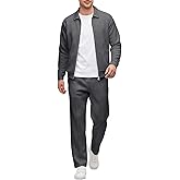 UOUA Mens 2 Piece Tracksuits Set Casual Jacquard Sweatsuits Outfits Full-Zip Jakcet & Loose Jogging Pants