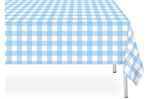 LIKAJON 6 Pack Blue and White Checkered Tablecloth, Blue Plastic Table Cloths for Parties Disposable, 54 x 108 inch Waterproof Rectangular Blue Gingham Camping Tablecloth for Birthday, Party, Picnic