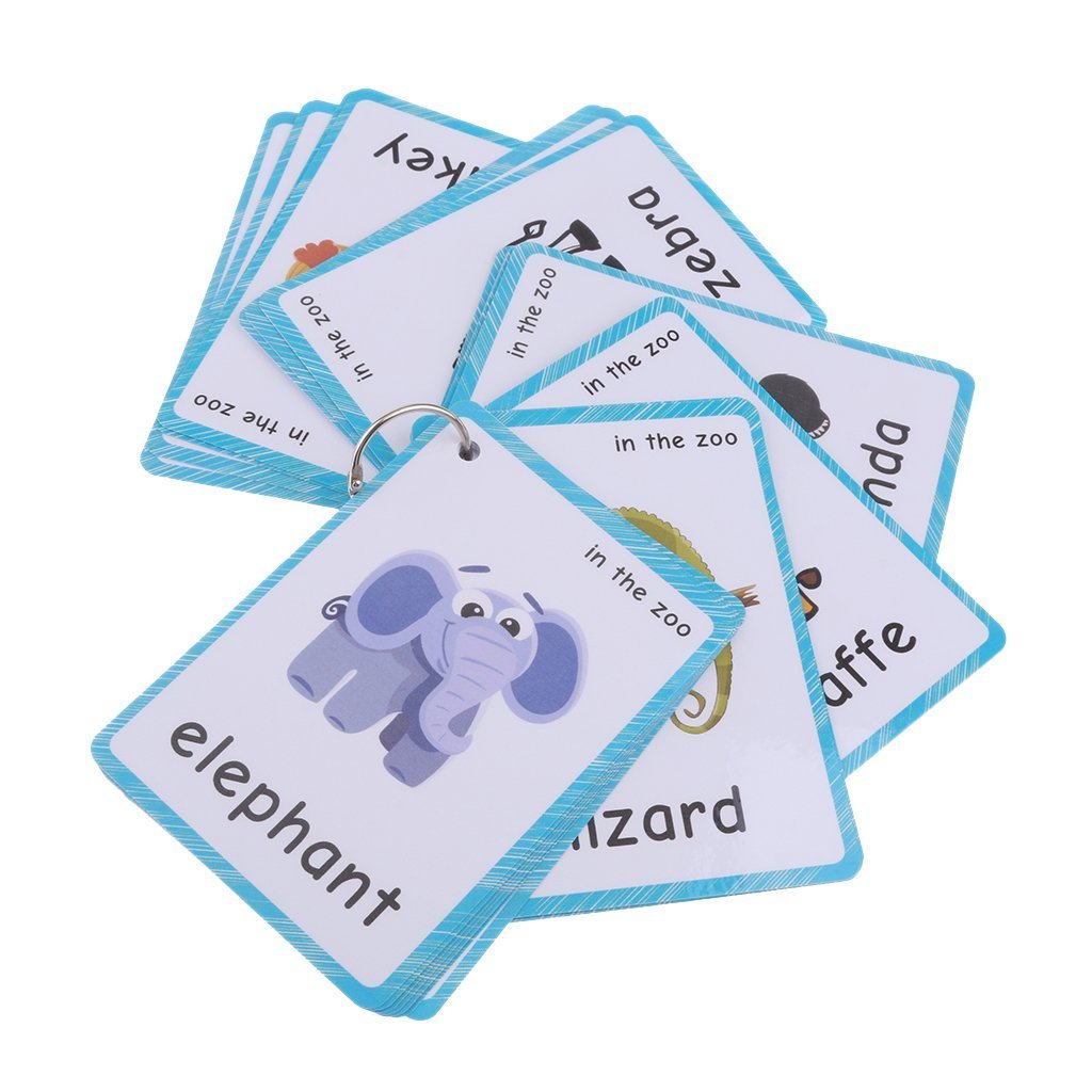 32 Pcs wild animals flashcards|Preschool Educational Learning Toys & Learning Picture Word Flashcards(English word learning cards),12x9cm