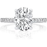JKK 5ct Oval Moissanite Rings for Women - 925 Sterling Silver D Color VVS1 Clarity Lab Created Ring, Round Side Stone 0.1ct Moissanite Engagement Ring Anniversary Valentines Day Gifts for Women Her