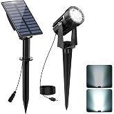 CREPOW Solar Spot Lights Outdoor, Solar Landscape Spotlights IP65 Waterproof 9.8ft Cable,Auto On/Off Outdoor Wall Lights for Garden Yard Driveway Porch Walkway Pool (6000K White)