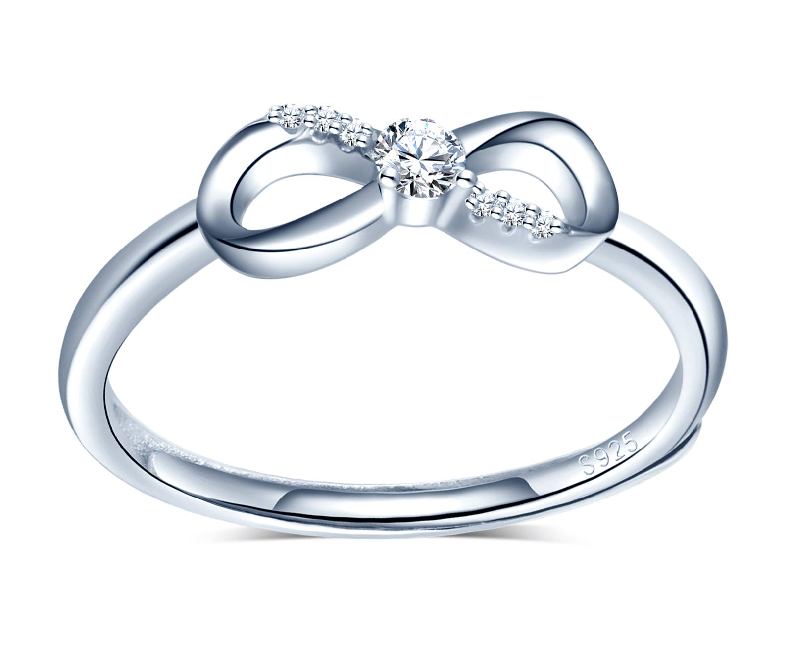 INFINIONLY Women's girl's Open Ring, 925 sterling silver adjustable ring, infinity symbol ring, Inlaid zircon, Wedding ring, engagement ring