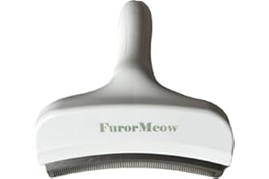 FurorMeow Pet Deshedding Tool with Curve Blade, Cat Grooming Brush, Tight V-shaped Teeth Shedding Comb for Cat and Small Dog (White, Large)