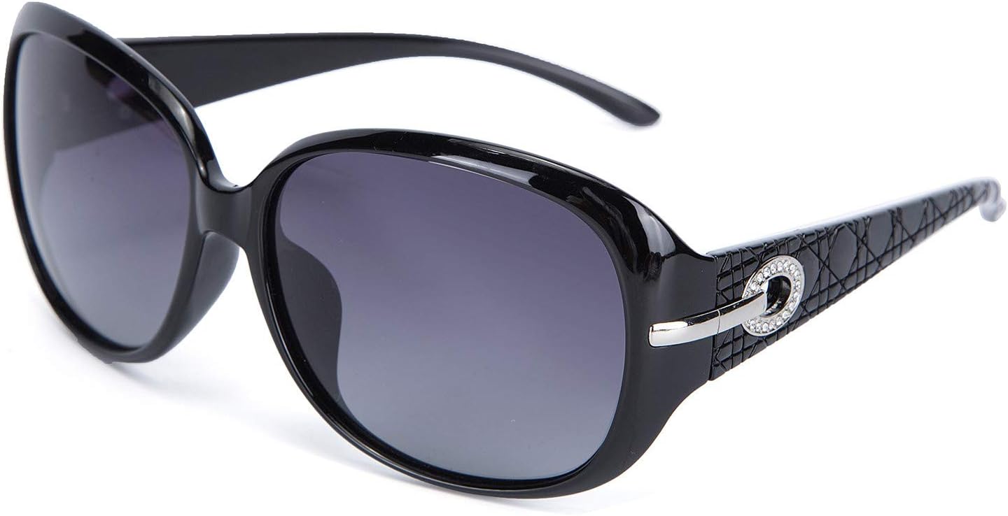 MOTINE Women's Shades Classic Oversized Polarized Sunglasses 100% UV Protection (Black Frame Gray Lens, 62mm)