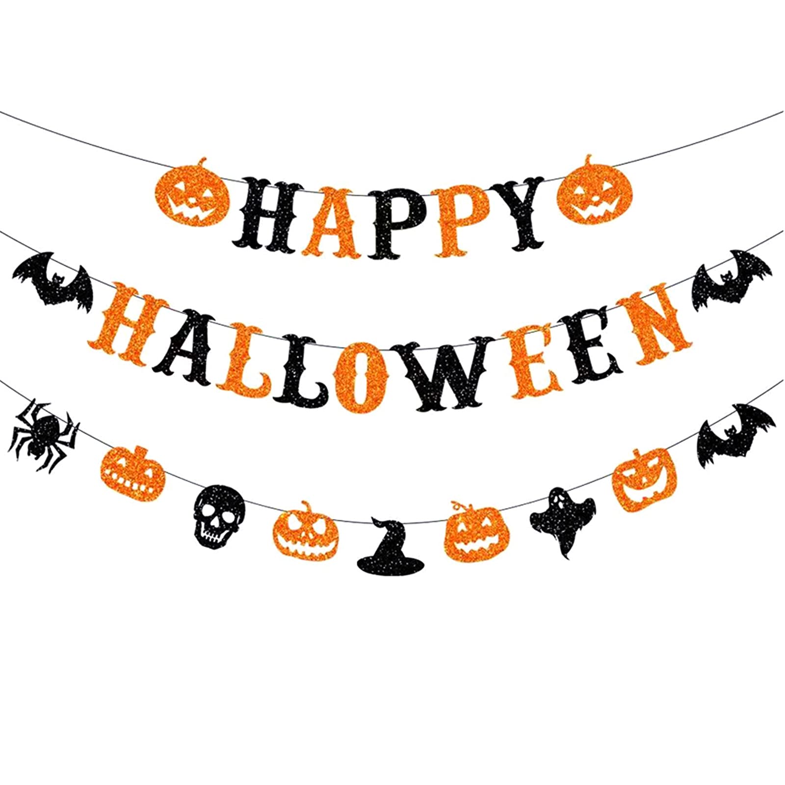 bng-bng Happy Halloween Bunting Banner Halloween Decorations with Pumpkin Bat Ghost Skeleton Hanging Garland For Home Office Party Decorations Decor Supplies Photo Backdrop