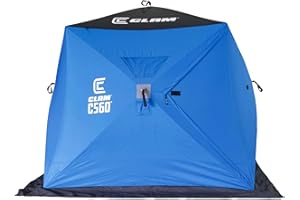 CLAM 14476 C-560 3 to 4 Person 7.5 Foot Lightweight Portable Pop Up Ice Fishing Angler Hub Shelter Tent with Anchors, Tie Ropes, and Carrying Bag