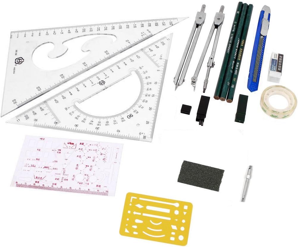 Clobeau Study 16-piece Compass and Geometry Kit Drawing Drafting Tools Set for Students with A Zipper Bag : Office Products