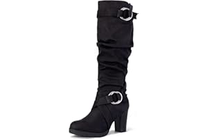 mysoft Women's Knee High Boots Fashion Chunky Block Heel Warm Winter Boots with Side Zippers