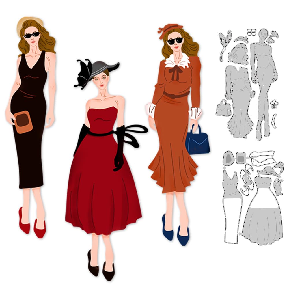 DELORIGIN 3 Styles Retro Lady Cutting Dies Card Making Die Cut Elegant Women Carbon Steel Die Cuts Stencils Card Scrapbooking Embossing Template Dies for DIY Wedding Craft Paper Album Gift Decor