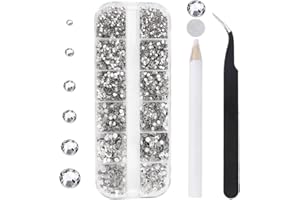GAVIYE 12 Grids 3792pcs Pieces Clear Flatback Rhinestones for Crafts,White Nail Gems Gemstones Crystals Jewels,Craft Glass Diamonds Stones Bling Rhinestone with Tweezers and Picking Pen(SS6~SS20 Crystal)