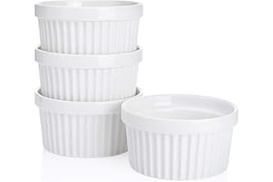 Sweese 501.401 Porcelain Souffle Dishes, Ramekins for Baking - 8 Ounce for Souffle, Creme Brulee - Set of 4, White