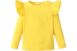 Magic Park 12M-7Y Baby Girl Blouse Toddler Ruffle T-Shirts Kids Girl Solid Color Tee Casual Tops for Girls