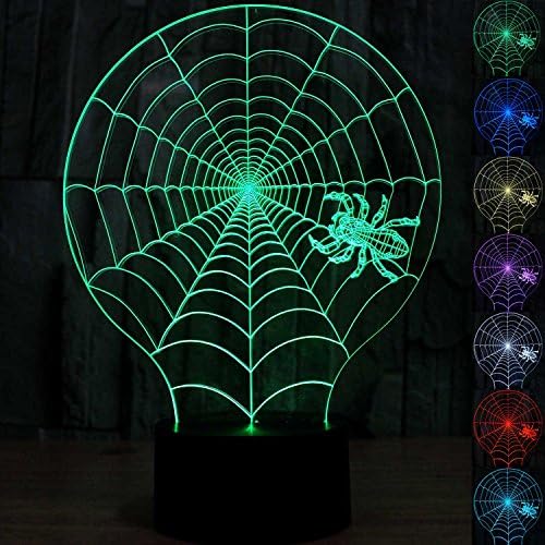 ALUONI 3D Illusion Lamp, Stunning Visual Three-Dimensional Light Effect [USB Powered,Touch Switch,7 Colors Change] Creative Design Night Light (3D Spider Web)