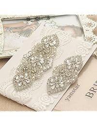 Yanstar - Liguero para novia, color blanco champán, encaje azul marino para accesorios de novia, encaje de pedrería