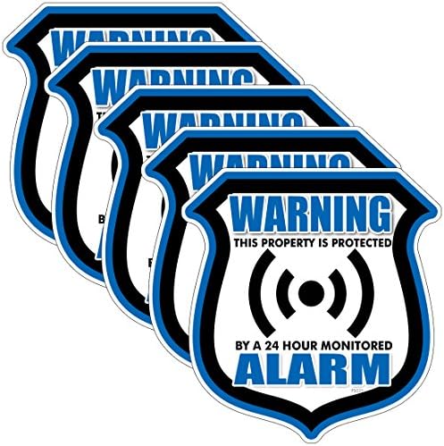 5 Pack Warning Alarm Shield Stickers Blue #FS035 Security Alarm System Decal Vinyl