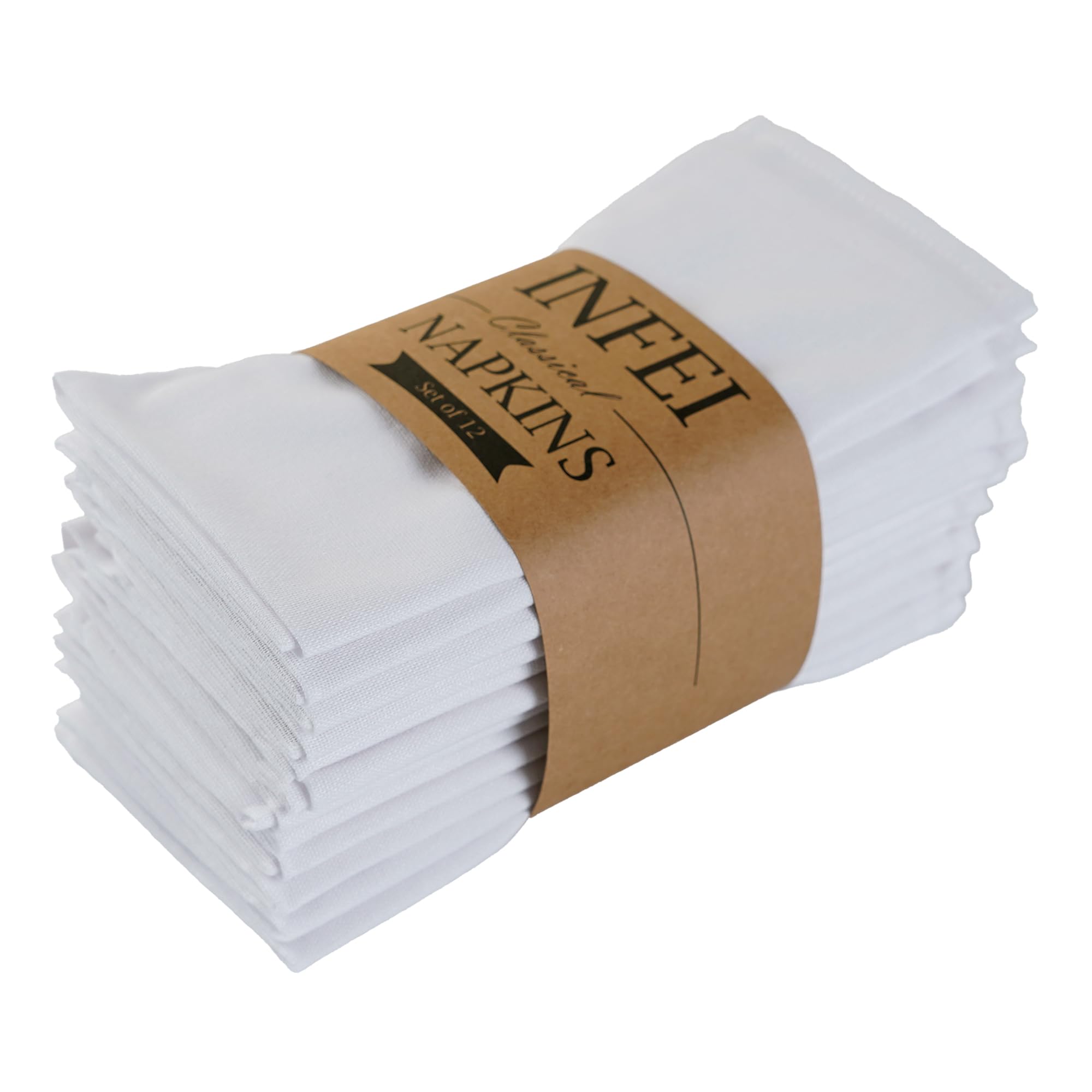 Solid Color Polyester Linen Blended Dinner Cloth Napkins - Set of 12 (40 x 40 cm) - For Events & Home Use (Pure White)