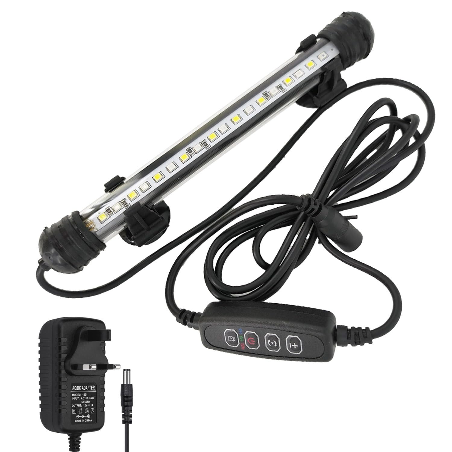 LED Aquarium Lights, Underwater Fish Tank Lights with Timer IP68 Waterproof Submersible Dimmable Aquarium Tank Lamp Acrylic Tube, Blue White, 7.5 inch
