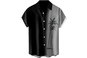 WHO IN SHOP Men's Short Sleeve Button Up Hawaiian Shirt 1950s Vintage Bowling Shirts