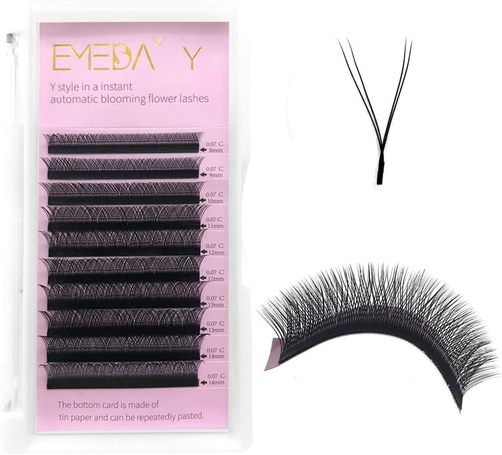 Y Lash Extensions C Curl .07mm Premade Volume 2D Fans Eyelash Extension .07 Mix YY Type Wispies Soft Eye Lashes 12mm Supplies by EMEDA
