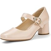 IDIFU IN2 Mary Jane Shoes Women's Pumps Closed Toe Chunky Block Low Short Heels Work Wedding Prom Comfortable Dress Shoes for Women Cute Vintage Heels Pumps Shoe with Buckle