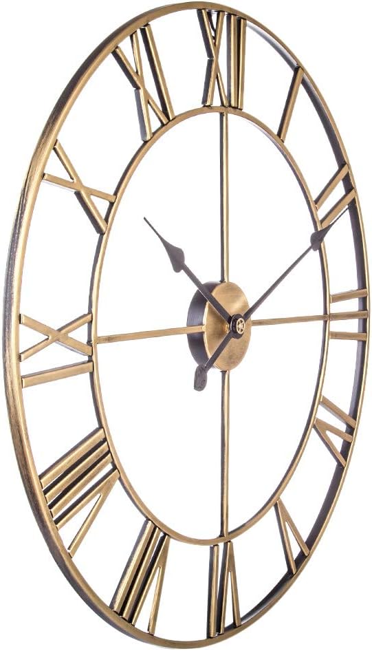 RuiyiF 24 Inch Metal Wall Clock Large Decorative Rustic Farmhouse Oversized, Silent Non-Ticking Battery Operated Kitchen Bedroom Living Room Wall Clock Large Decorative (Gold): Home & Kitchen