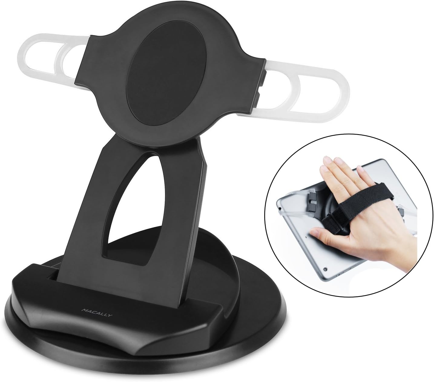 Macally Rotating Tablet Stand Mount with Detachable Handheld iPad Holder for Apple