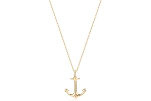 MEVECCO Gold Dainty Anchor Pendant Necklace,14K Gold Plated Cute Horizontal Hammered Necklace for Women