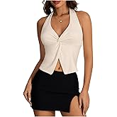 MakeMeChic Women's Halter Top Sleeveless Twist Front Going Out Tops Summer Shirt