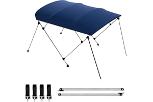 BESTMAN MARINE Bimini Boat Top Cover Sun Shade 3-4 Bow Boat Canopy Includes 4 Straps 2 Rear Support Poles Mounting Hardwares Storage Boot with 1" Aluminum Frame (Navy Blue, 4 Bow 8'L x 54" H x 67"-72" W)