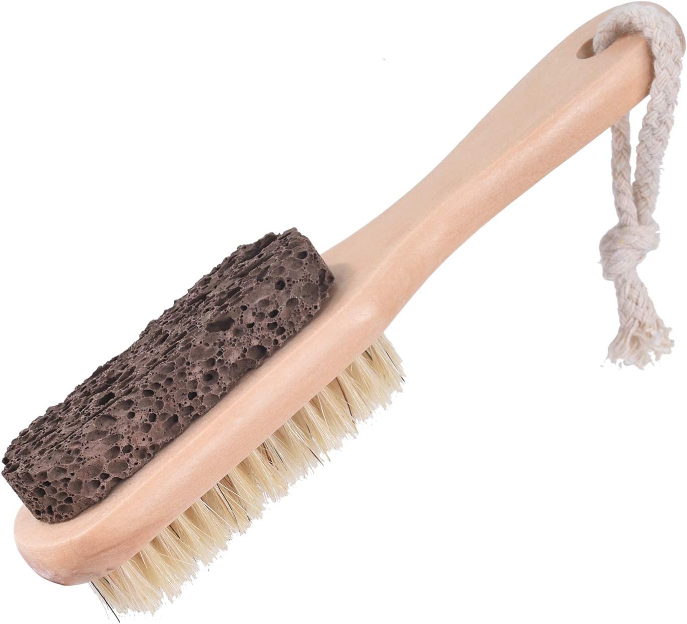 Foot Natural Bristle Brush Stone Pumice Combo with Rope wooden handle Exfoliator Pedicures Calluses Remover SPA Callus Remover with Wood Handle for Foot File