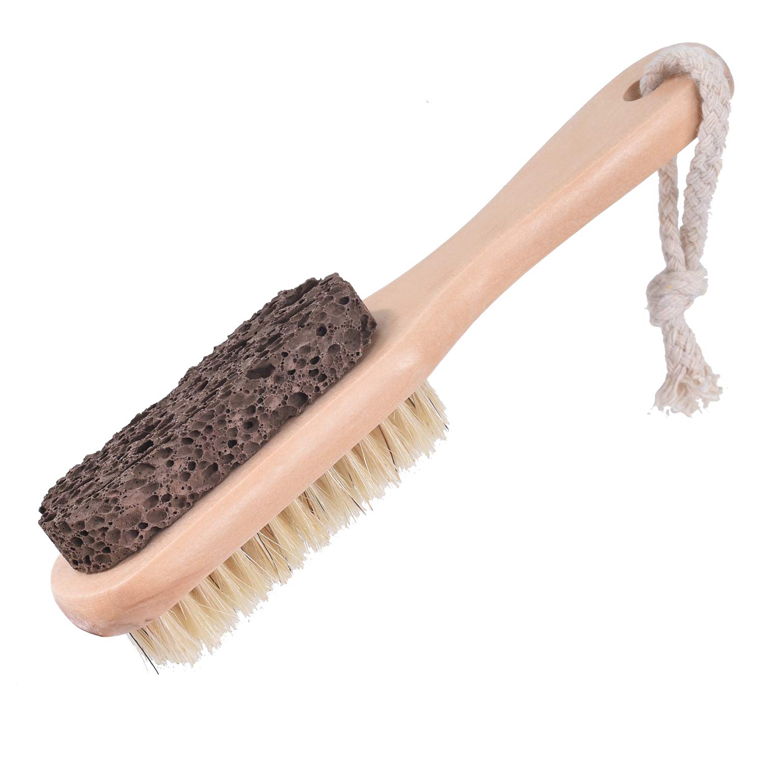 Foot Natural Bristle Brush Stone Pumice Combo with Rope wooden handle Exfoliator Pedicures Calluses Remover SPA Callus Remover with Wood Handle for Foot File: Beauty