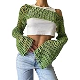 KEOMUD Crochet Crop Tops for Women Y2K Going Out Top Hollow Out Knit Bikini Beach See Through Cover Ups Fashion
