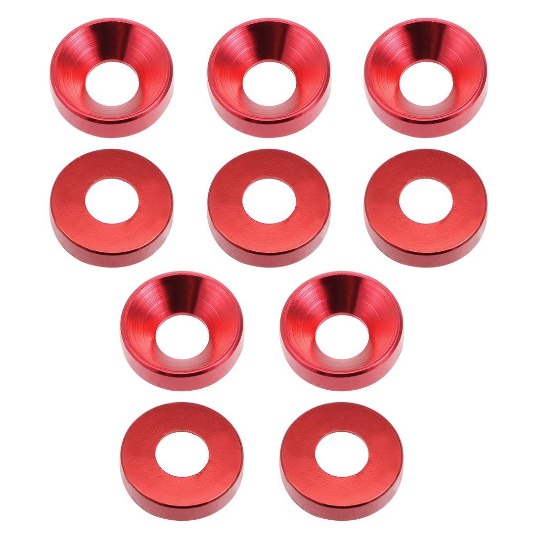 sourcing map 10Pcs 0.47" x 0.2" x 0.13" Aluminum Alloy Countersunk Washer for Screw Bolt Red